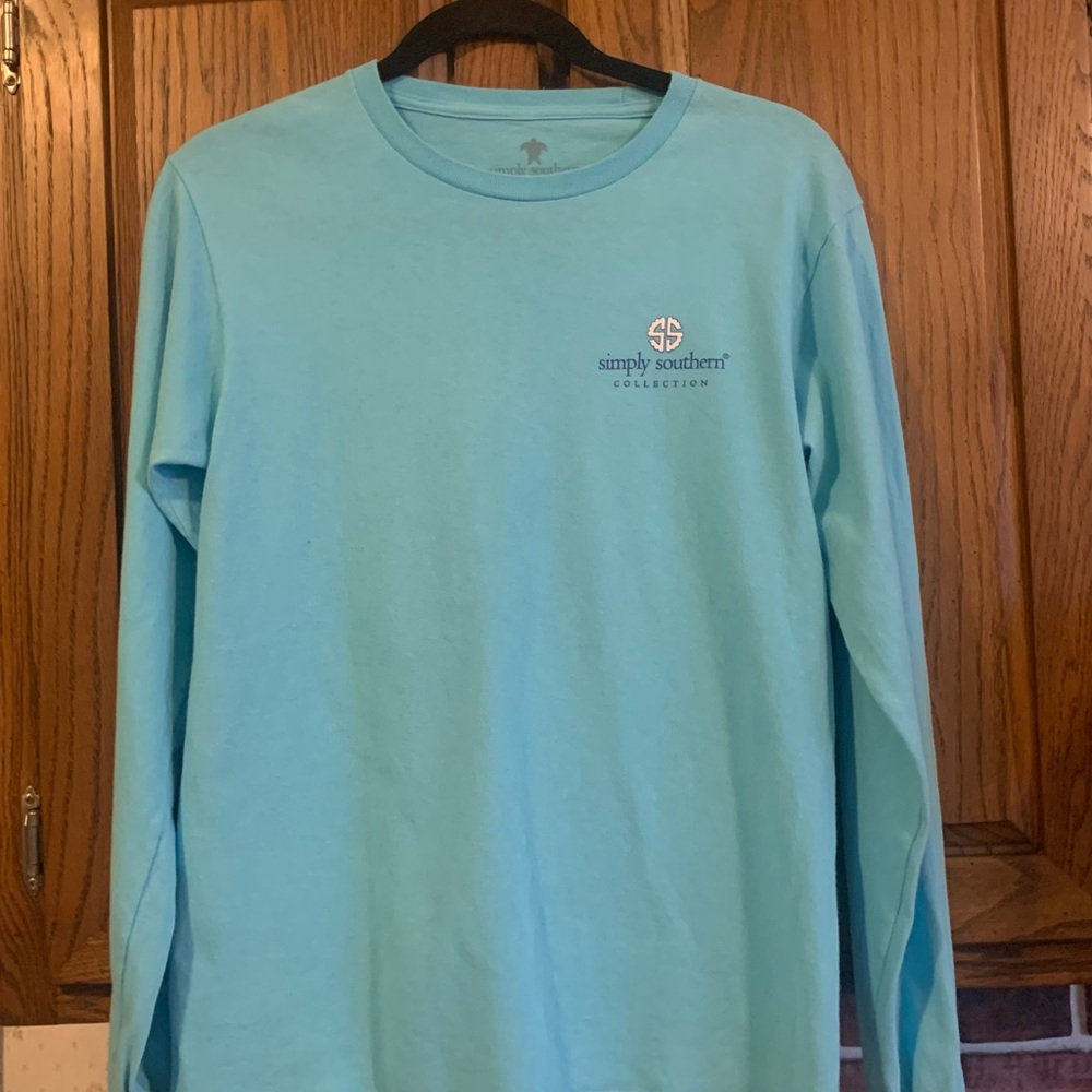 Simply Southern Women’s Aqua Blue‎ Long Sleeve T Shirt. Size Small. 100% Cotton.